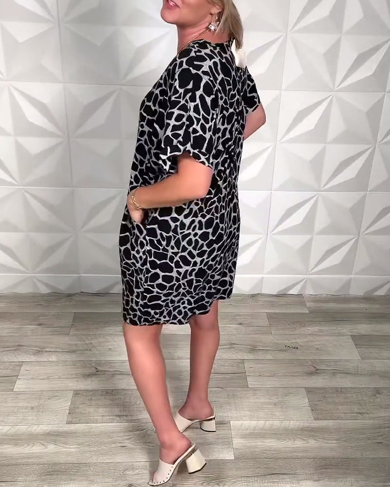 Jynorix - Robe femme imprimée décontractée coupe droite col rond