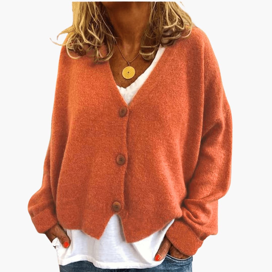 Sixtine - Cardigan femme tricoté boutonné à coupe décontractée douce