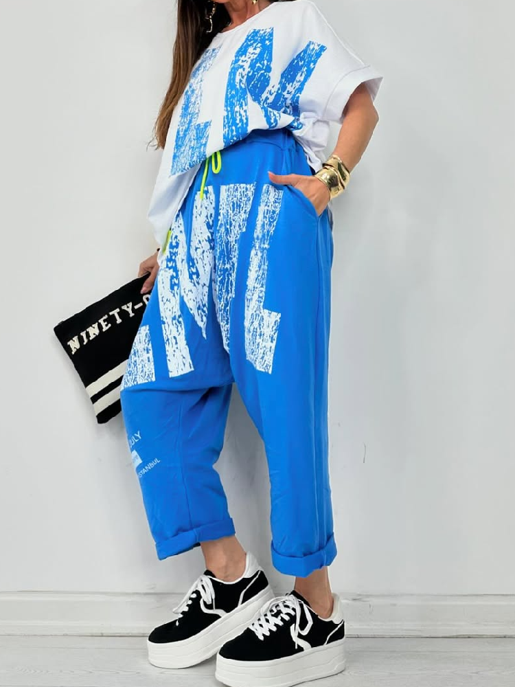 Kirelle - Ensemble décontracté femme top imprimé col rond et pantalon