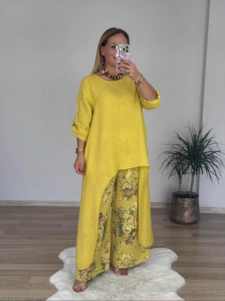 Ulina - Ensemble Décontracté avec Top Irrégulier et Pantalon à Jambes Larges