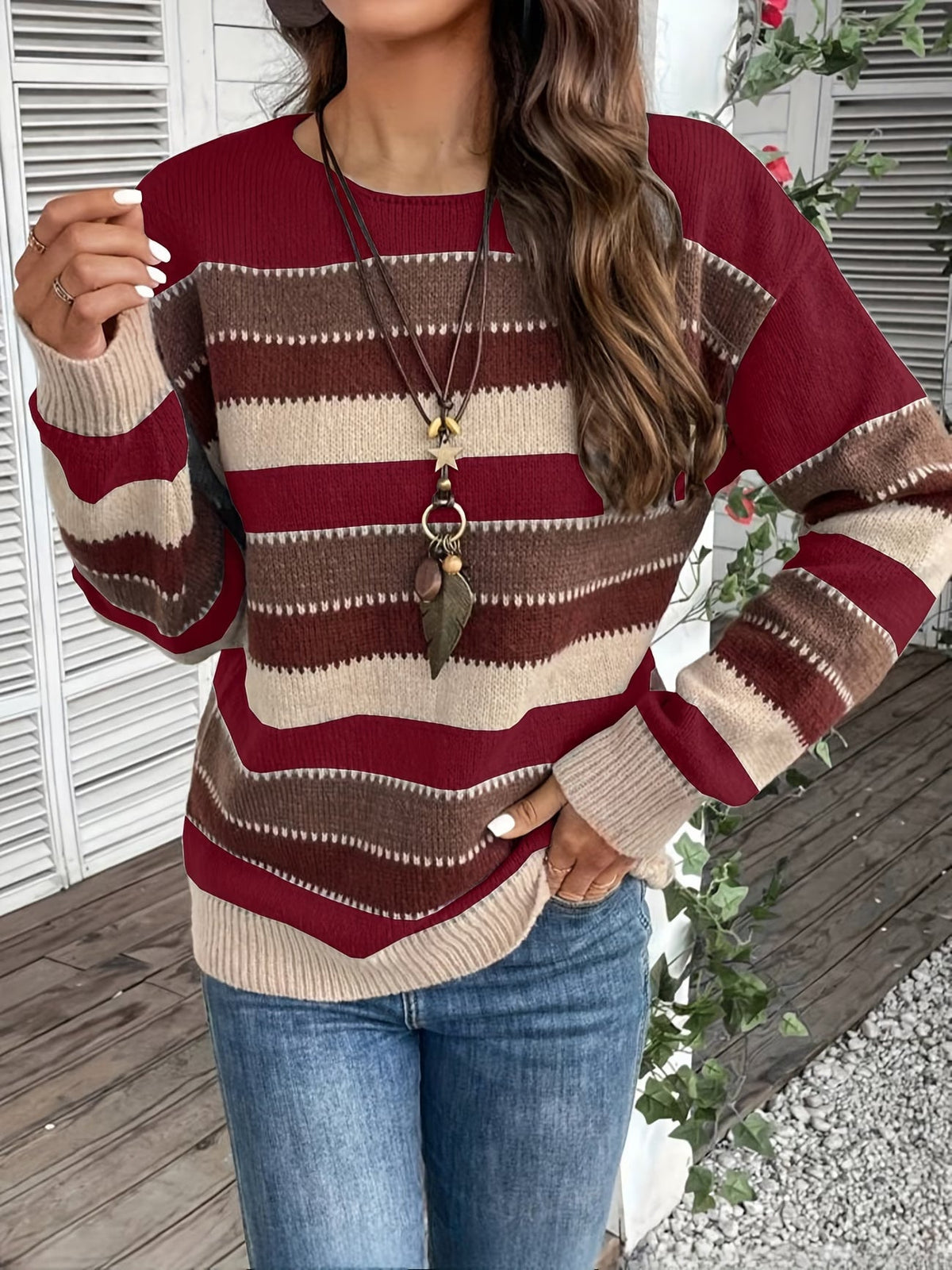 Lucette - Pull femme rayé en maille à manches longues
