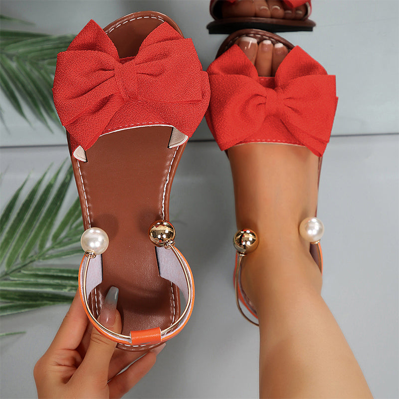 Jaxoria - Sandales femme plates avec nœud décoratif et perles