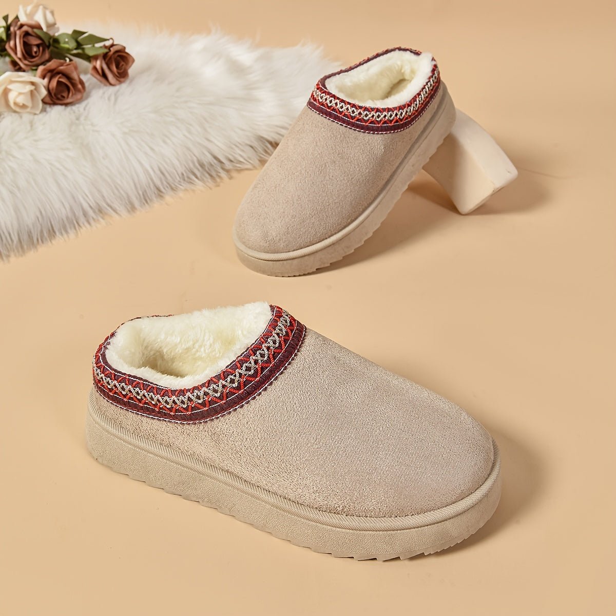 Selviane - Bottes Slip-On Ethniques à Doublure en Fausse Fourrure