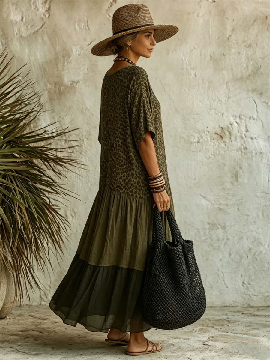 Syverelle - Robe Midi Bohème Léopard en Coton Fluide