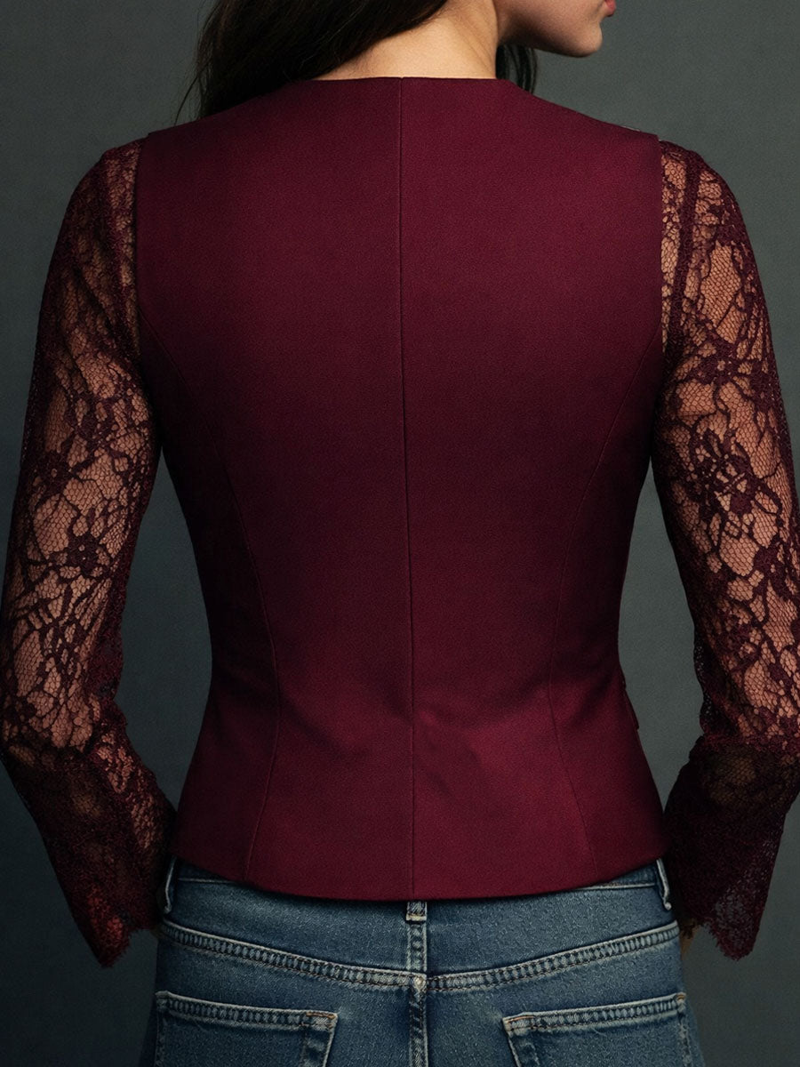 Bruxelle - Blouse Femme Élégante en Dentelle à Manches Transparentes