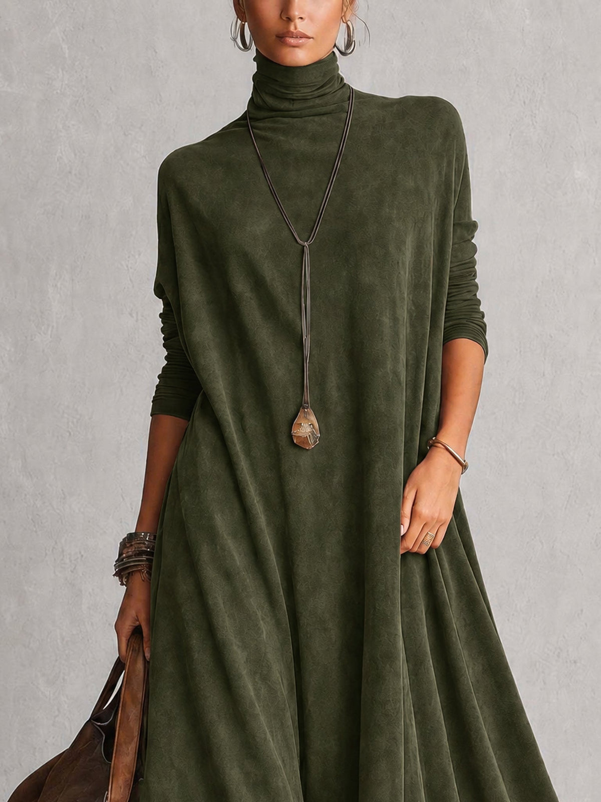 Gonneke - Robe femme longue effet suédé avec dentelle