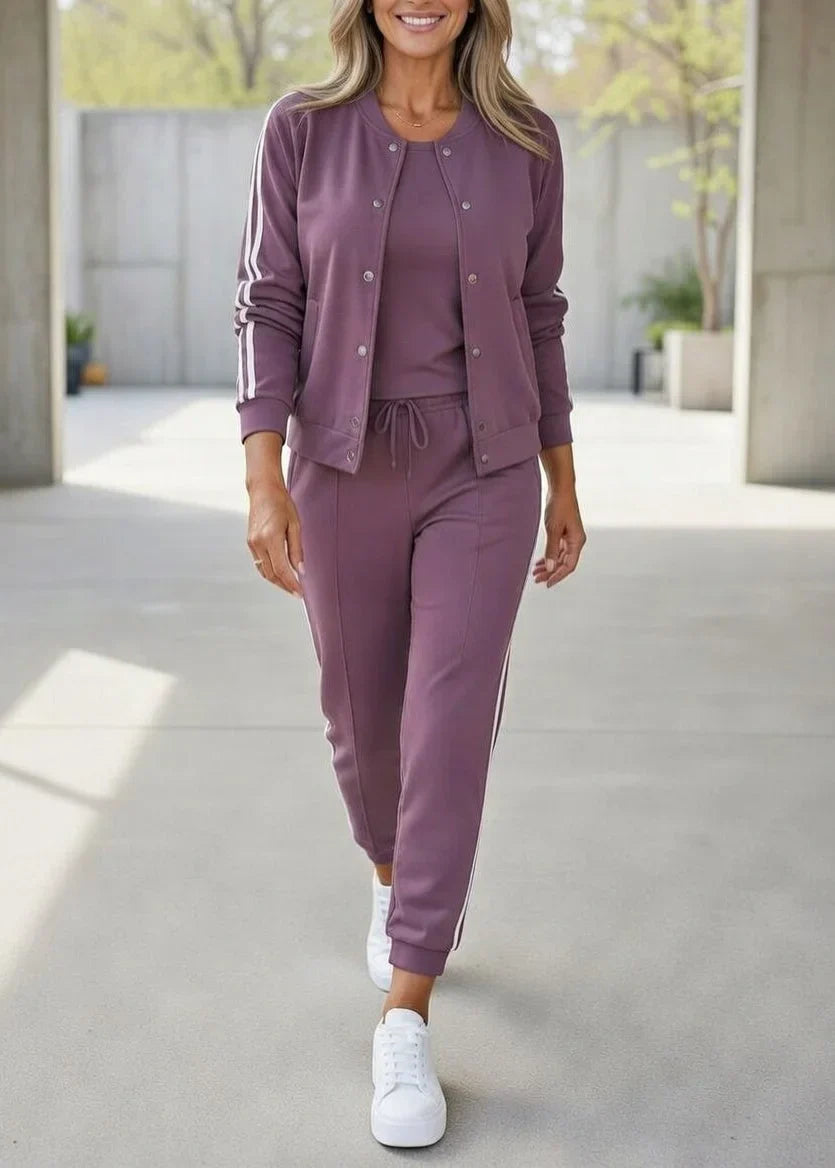 Quenith - Ensemble Femme 3 Pièces Sport Chic Veste Pantalon Rayures Élégantes