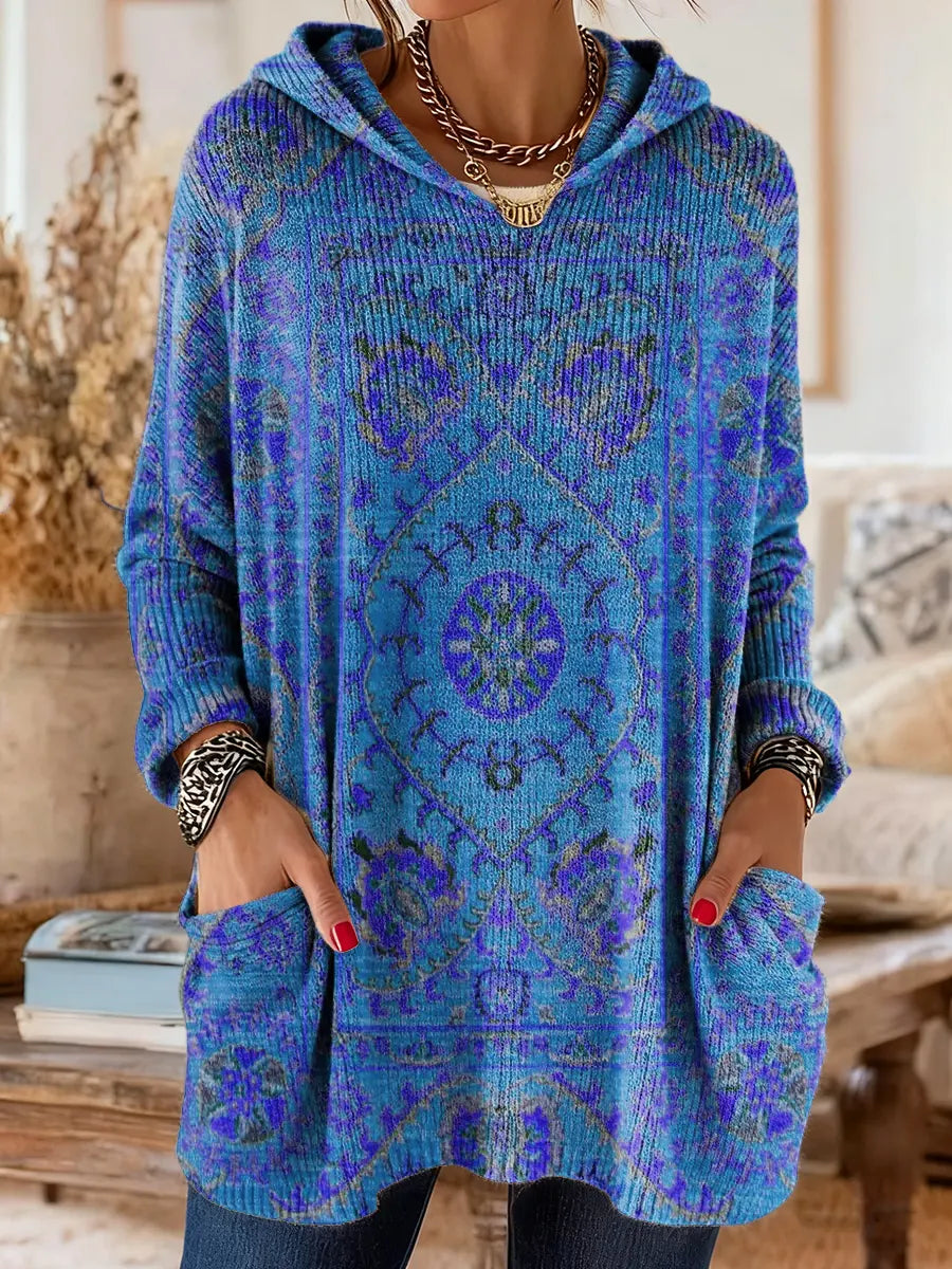 Hynessa - Tunique femme à capuche imprimée coupe ample style décontracté moderne