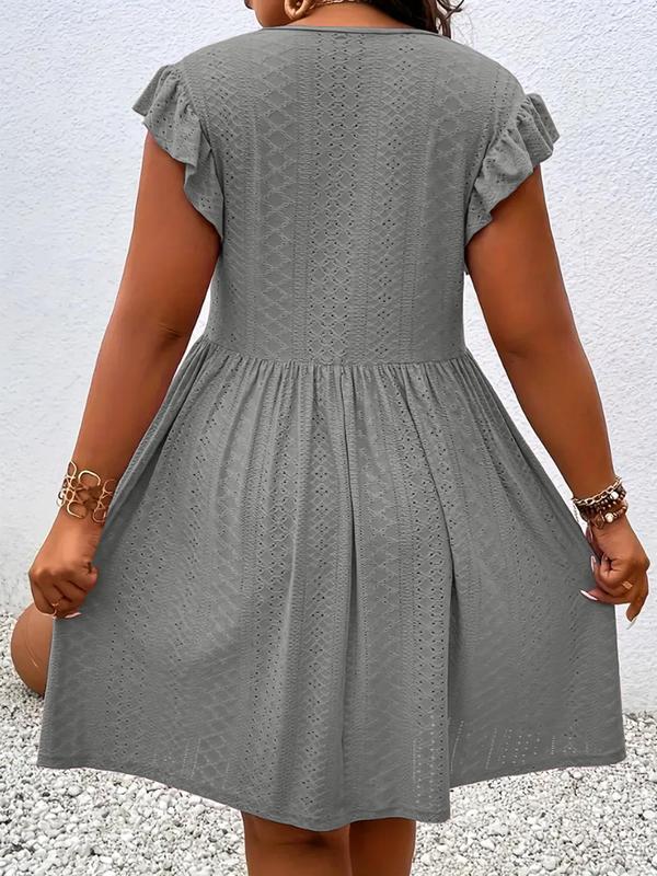 Elinorae - Robe femme grise avec décolleté découpé et manches volantées