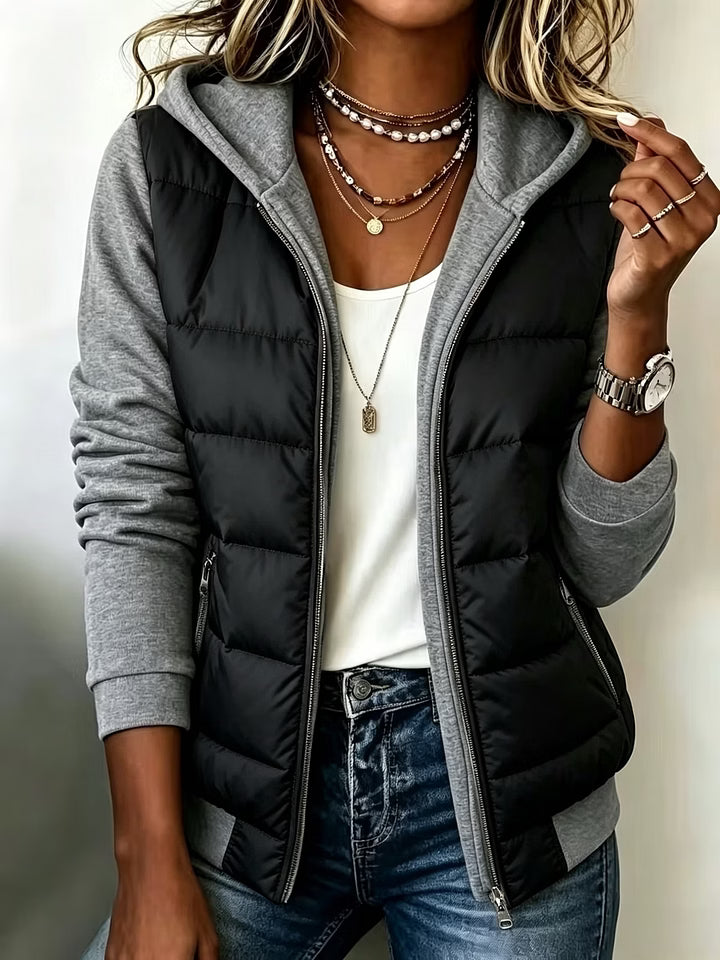 Roosje - Women's quilted hooded jacket with two-tone long sleeves