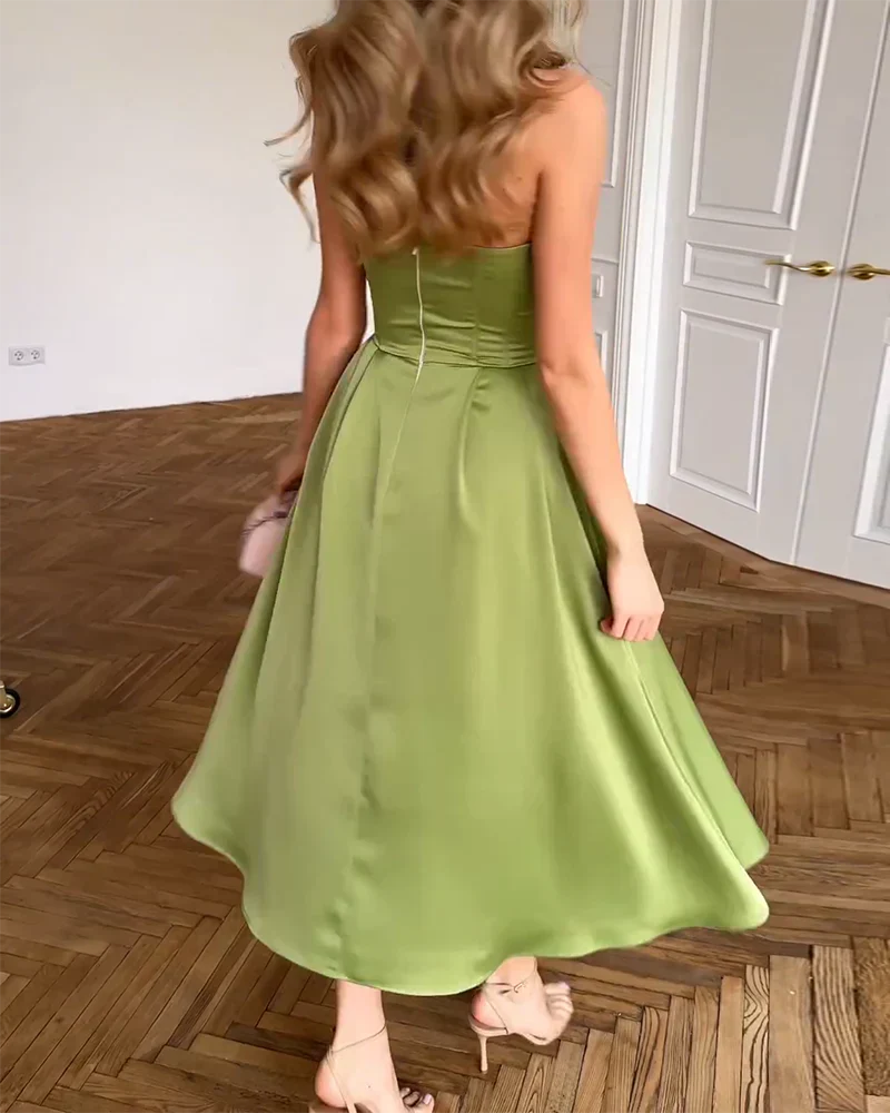 Glyvenza - Robe midi femme satinée sans bretelles élégante et raffinée