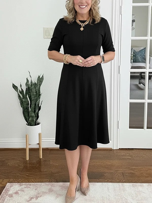 Quirinae - Robe Midi Élégante À Coupe Évasée Et Manches