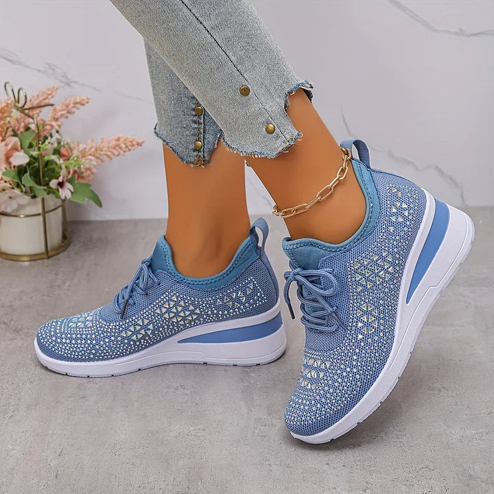 Esmeralda - Baskets femme compensées scintillantes avec maille respirante