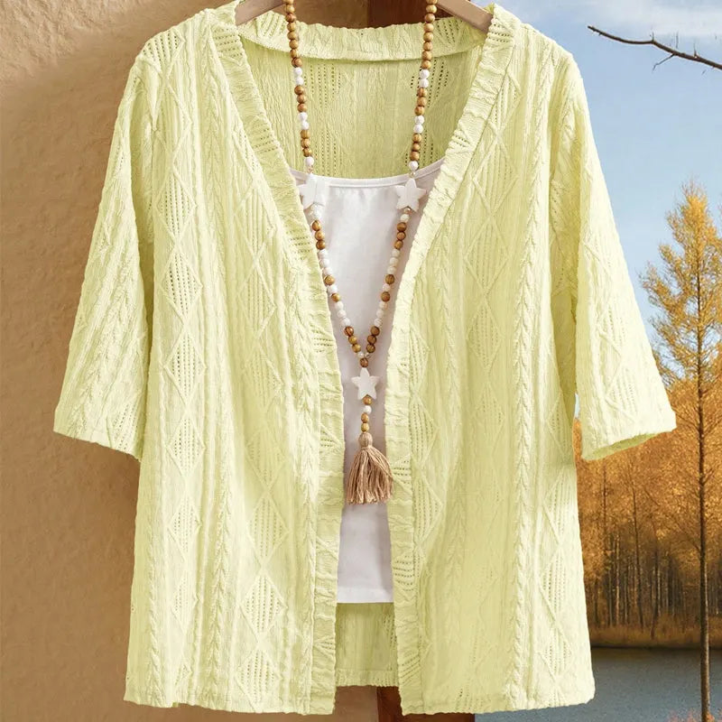 Enora - Cardigan femme tricoté ouvert à manches 3/4