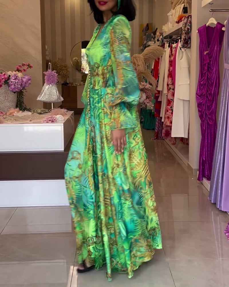 Aceline - Robe Longue à Imprimé Élégant et Taille Empire