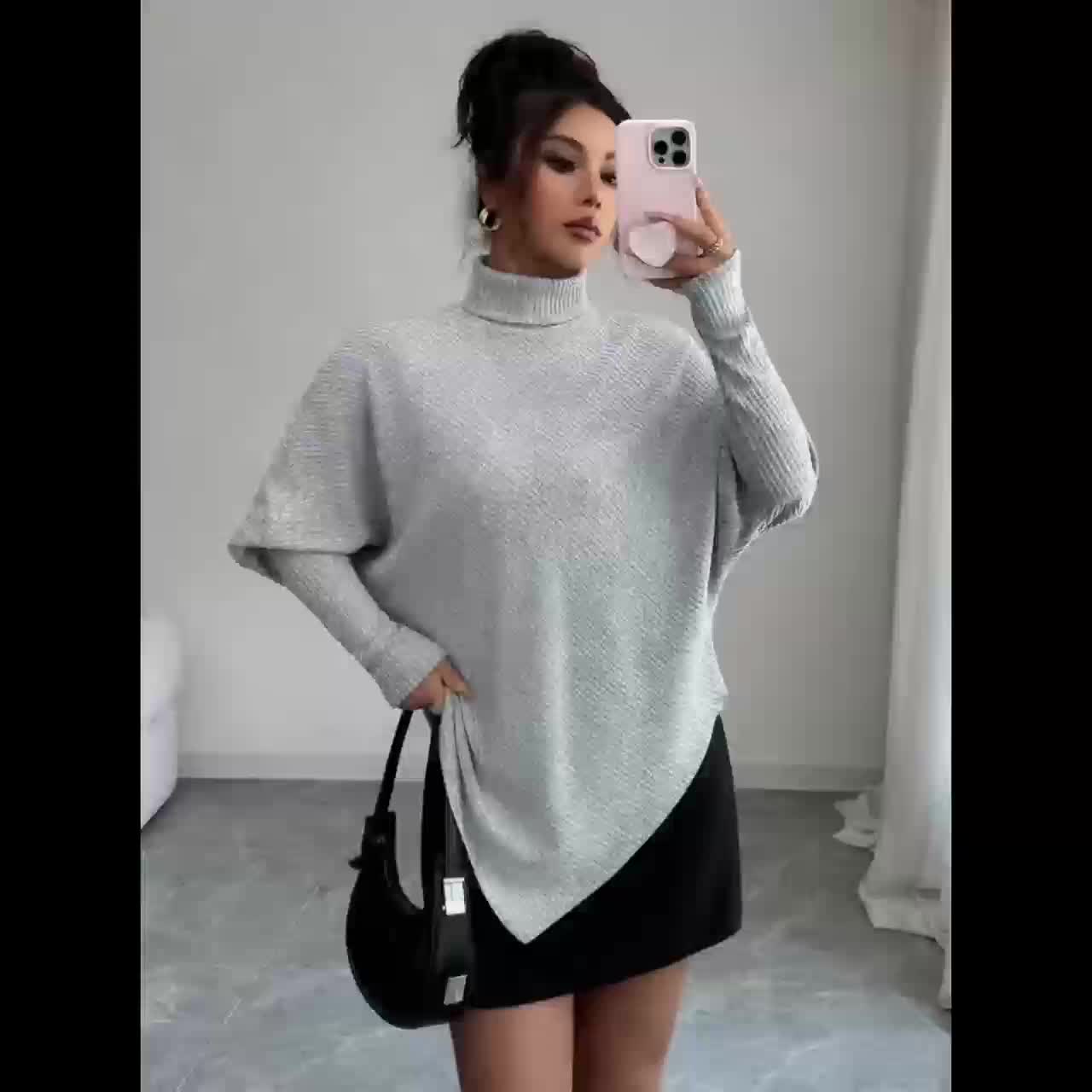 Ilyssa - Pull Asymétrique Col Montant Élégance Moderne