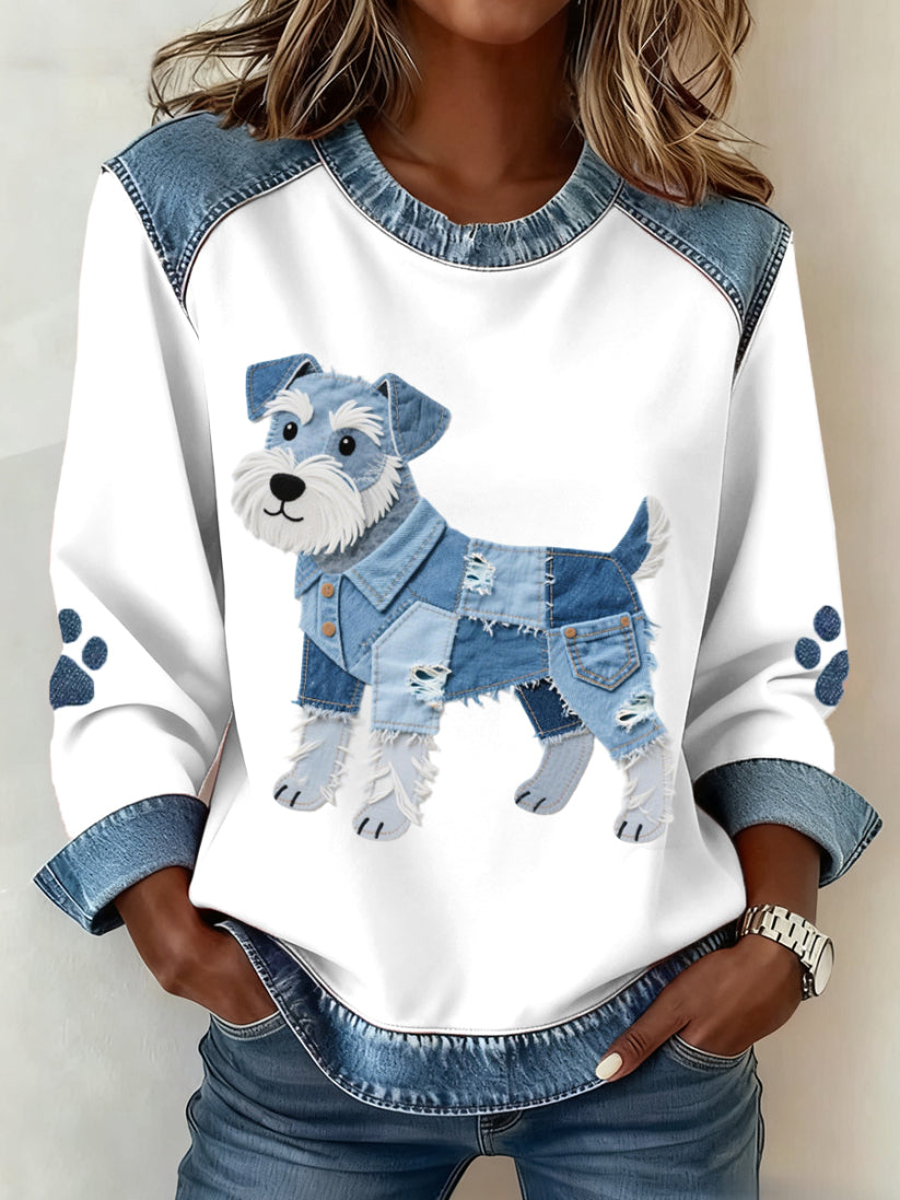 Karianesse - Sweat Patchwork en Jean avec Motif Teckel