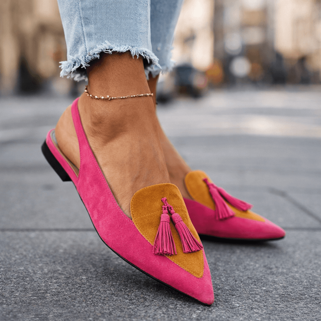 Nexoria - Mules femme bicolores élégantes à pompons tendance