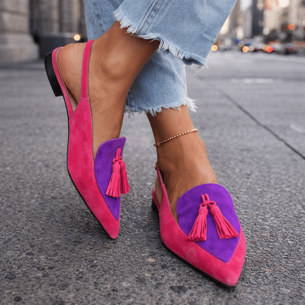 Nexoria - Mules femme bicolores élégantes à pompons tendance