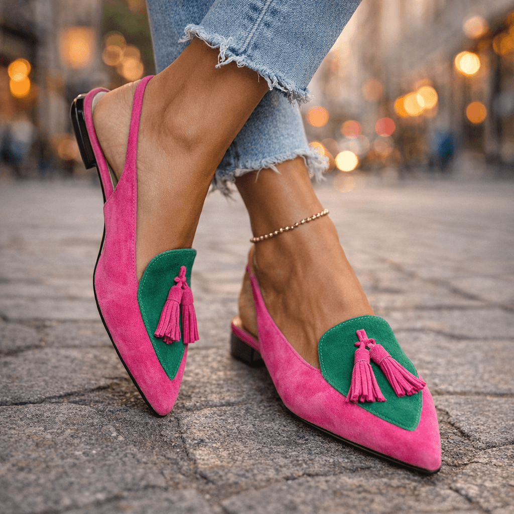 Nexoria - Mules femme bicolores élégantes à pompons tendance
