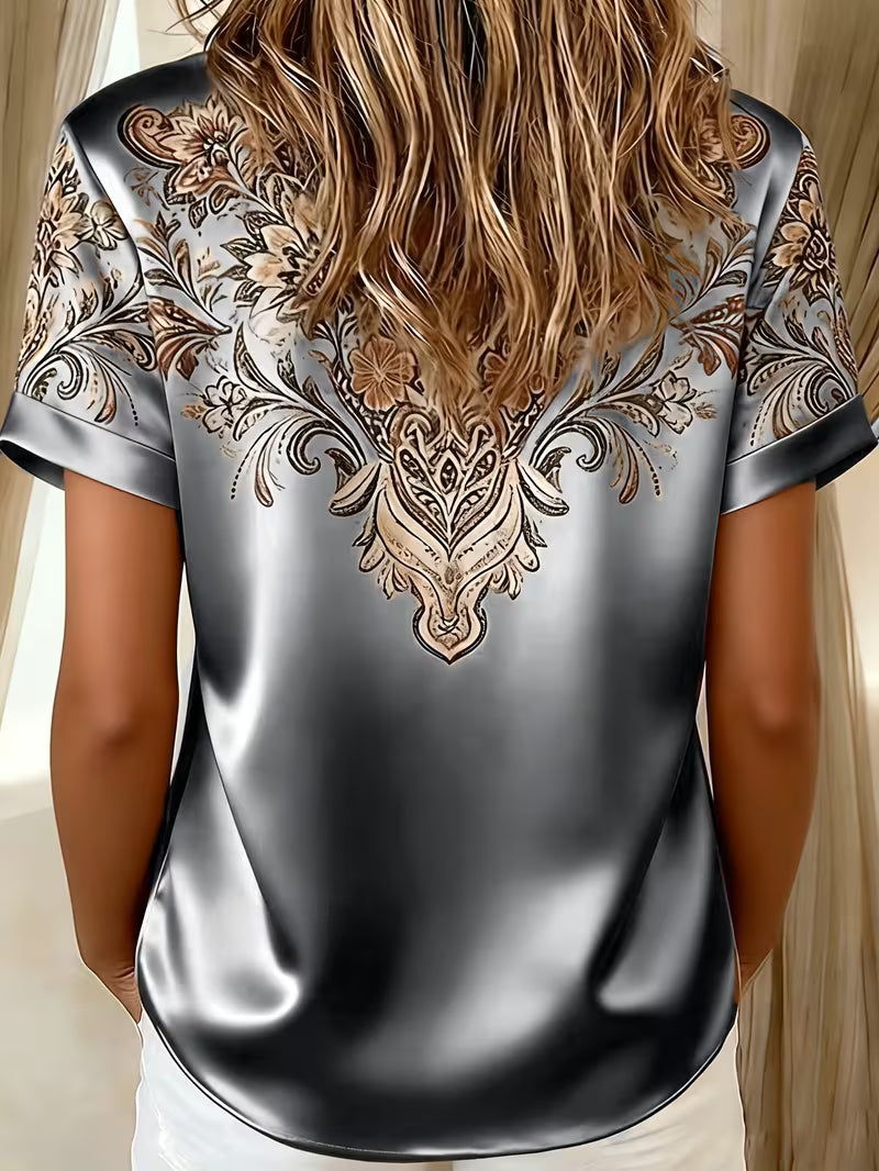 Quinessa - Chemise femme satinée boutonnée à imprimé floral