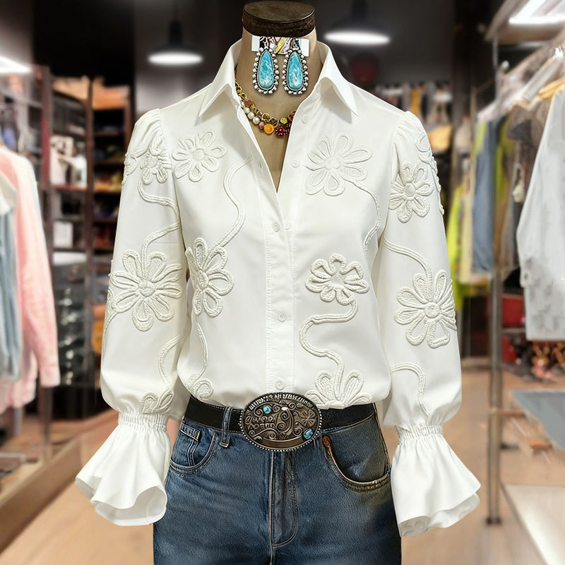 Draline - Blouse Florale Élégante à Manches Longues
