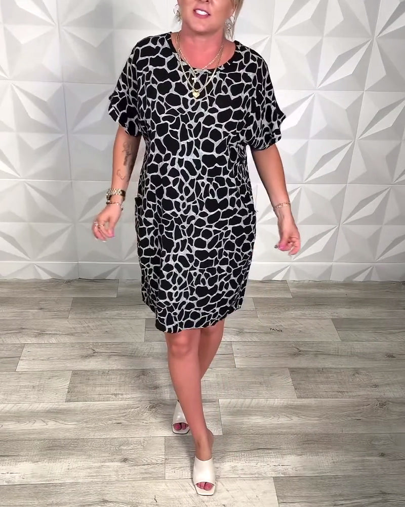 Jynorix - Robe femme imprimée décontractée coupe droite col rond