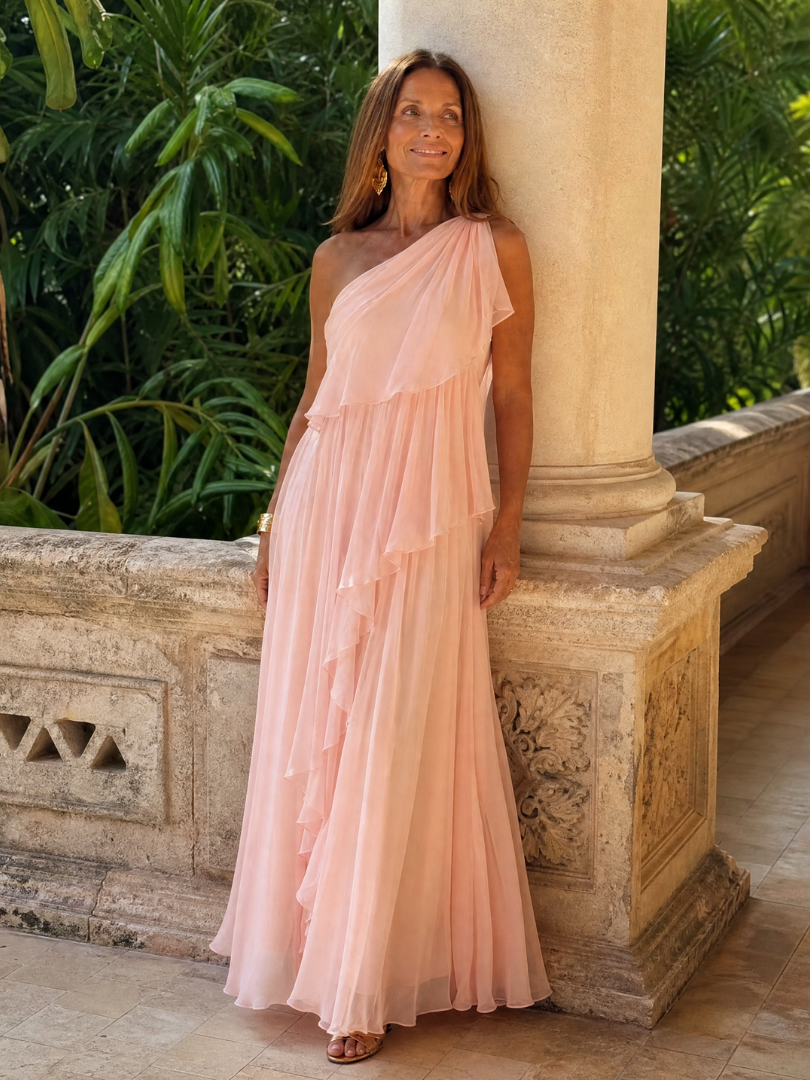 Zeline - Robe maxi verte asymétrique à volants