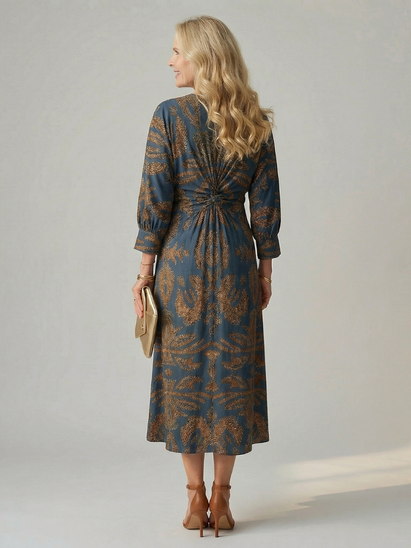 Falune - Robe femme midi croisée imprimée taille cintrée élégante