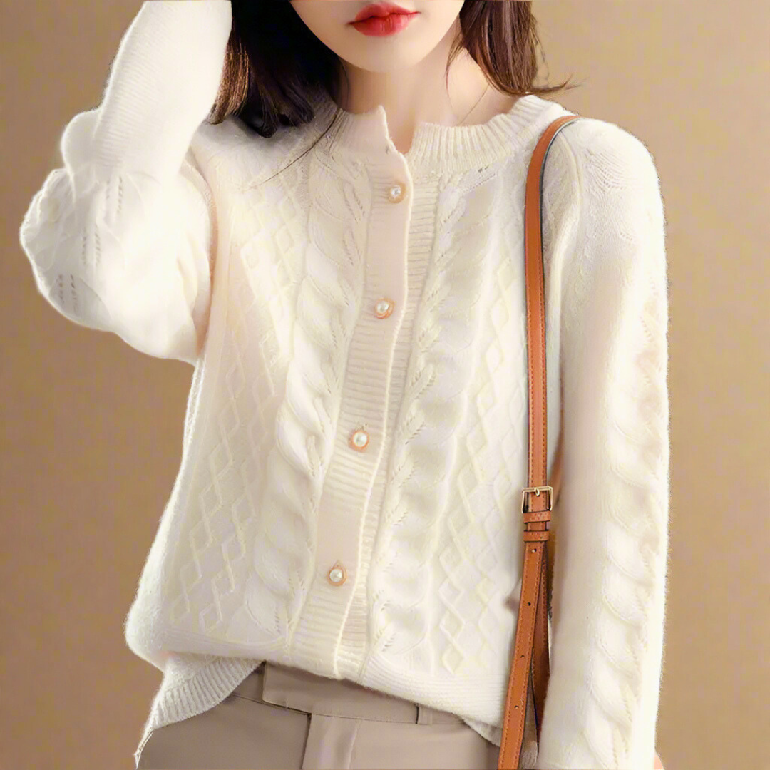 Alexandrine - Gilet en Laine à Col Rond pour Femme