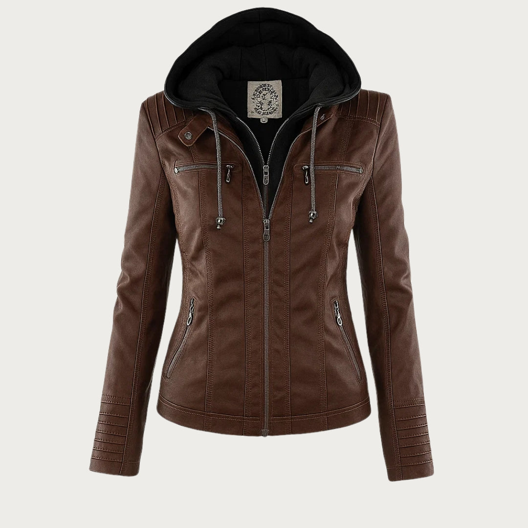 Rieke - Women's faux leather hooded jacket with zipper