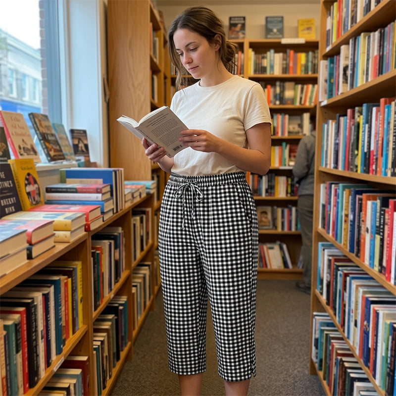 Novirae - Pantalon capri femme à carreaux vichy coupe décontractée