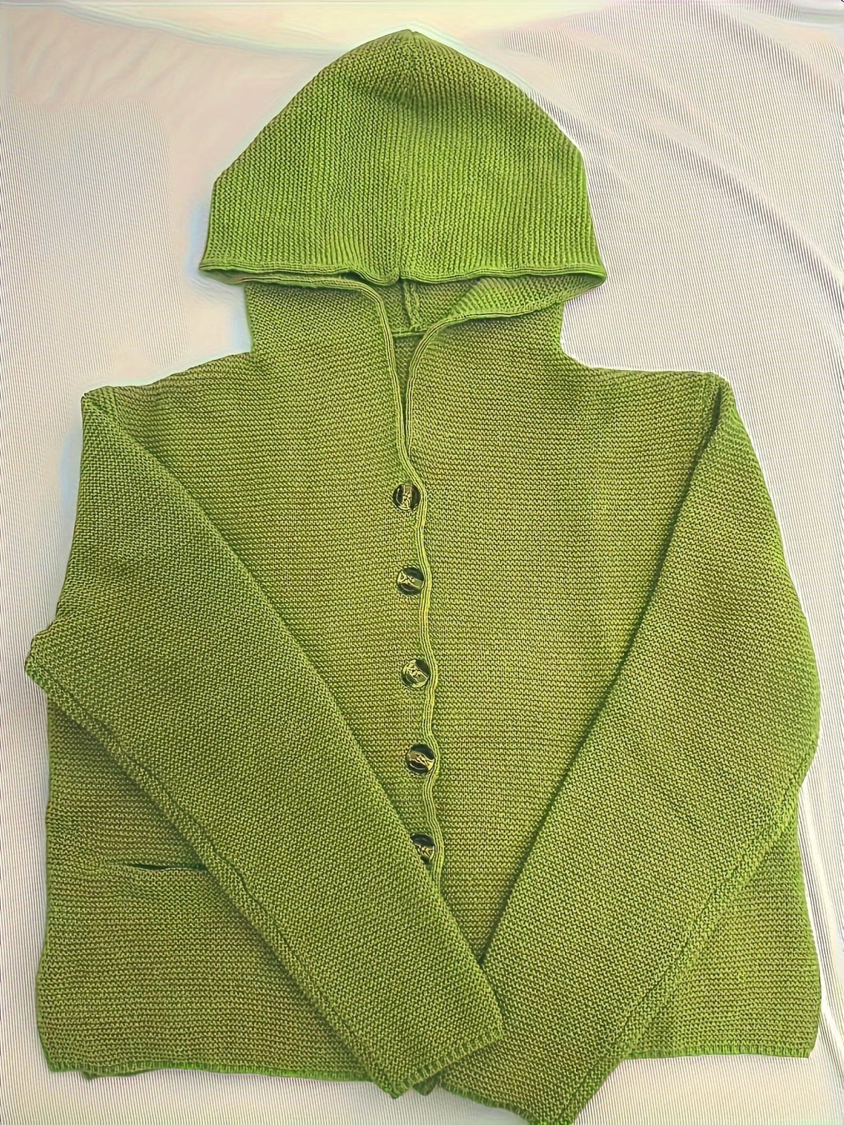 Maëline - Women's chunky knit hooded cardigan with buttons