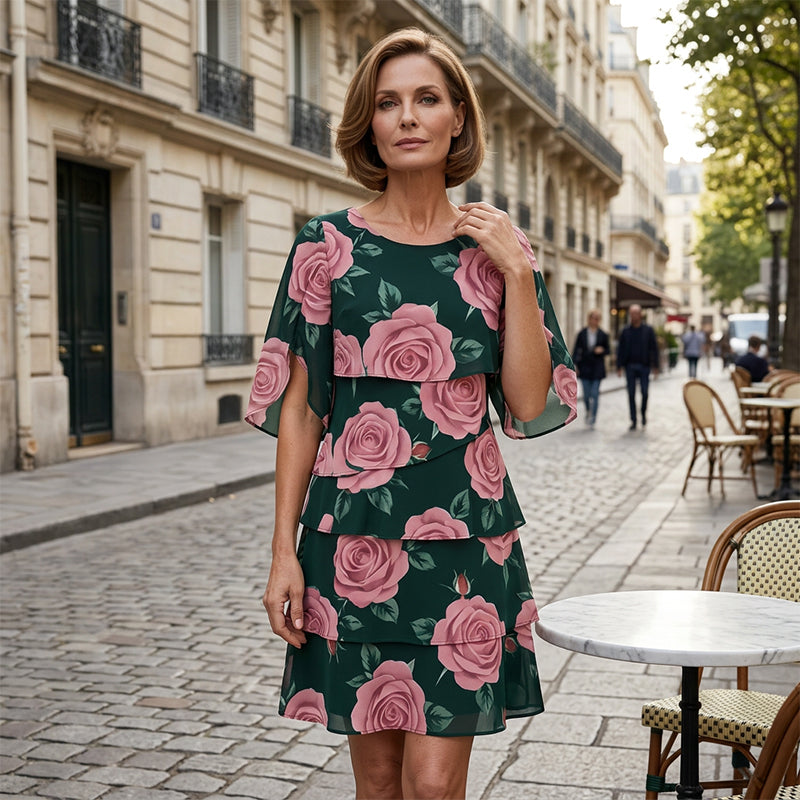 Qyvelle - Robe Femme Imprimé Floral Coupe Ample Manches Fluides Style Élégant