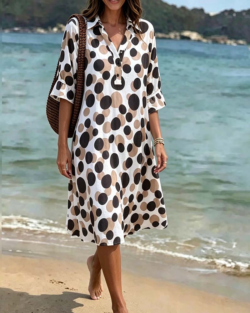 Rovelynn - Robe femme à pois élégante et manches mi-longues volantées