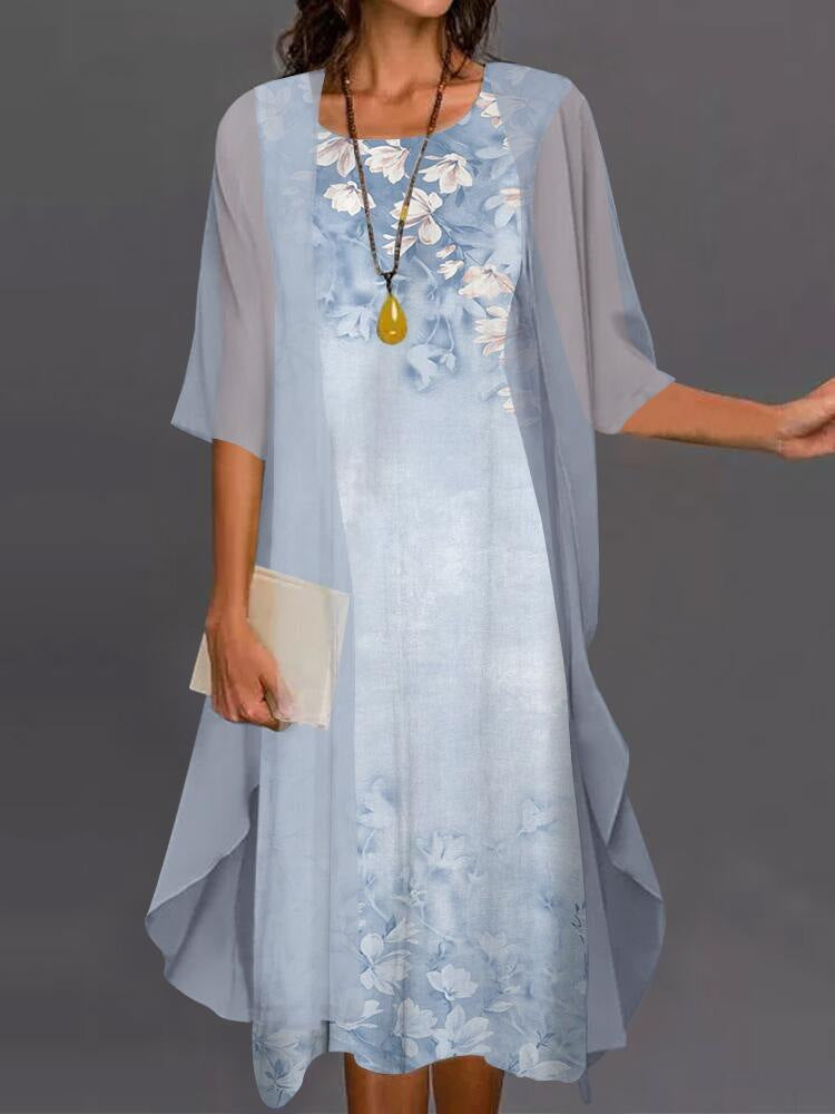 Nesoria - Ensemble robe femme deux pièces à imprimé floral style élégant
