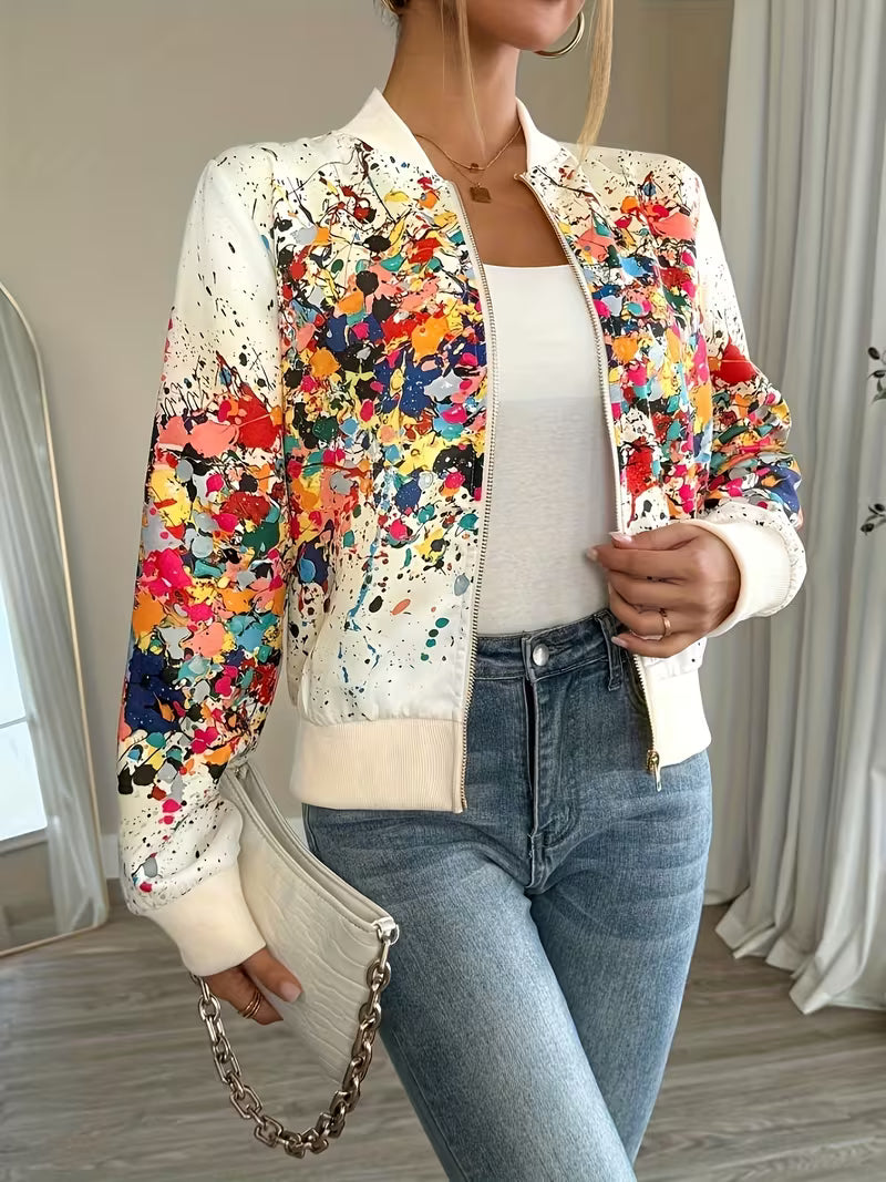Noëlla - Veste bomber imprimée pour femme à fermeture éclair