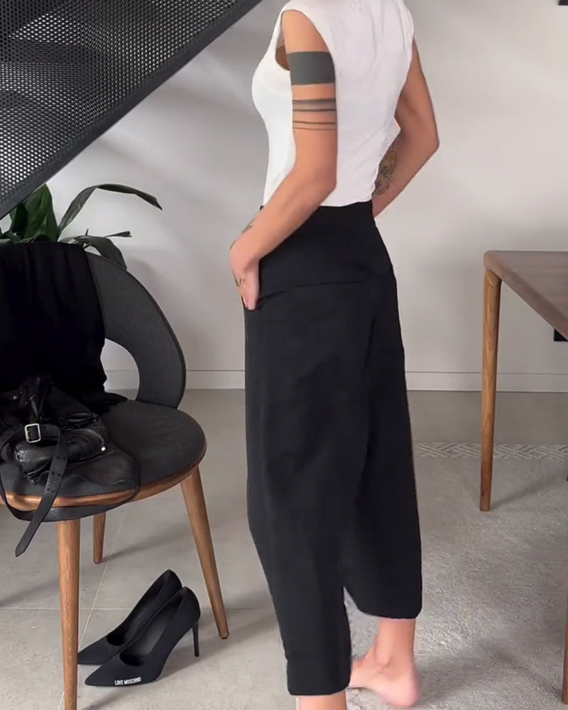 Blair - Pantalon femme large asymétrique pour bureau et quotidien
