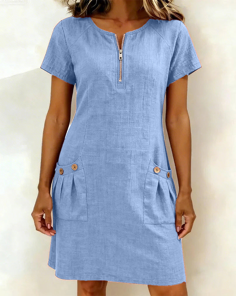 Alythessa - Robe courte femme unie élégante avec poches confortables