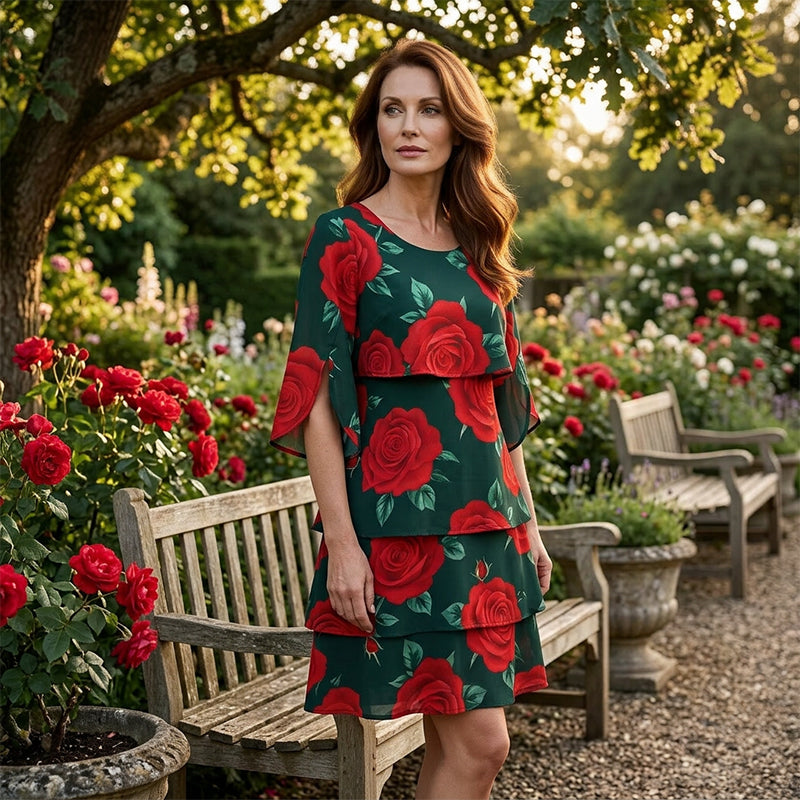 Qyvelle - Robe Femme Imprimé Floral Coupe Ample Manches Fluides Style Élégant