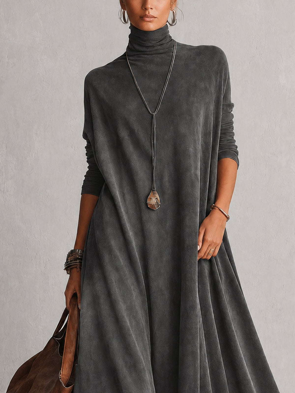 Gonneke - Robe femme longue effet suédé avec dentelle