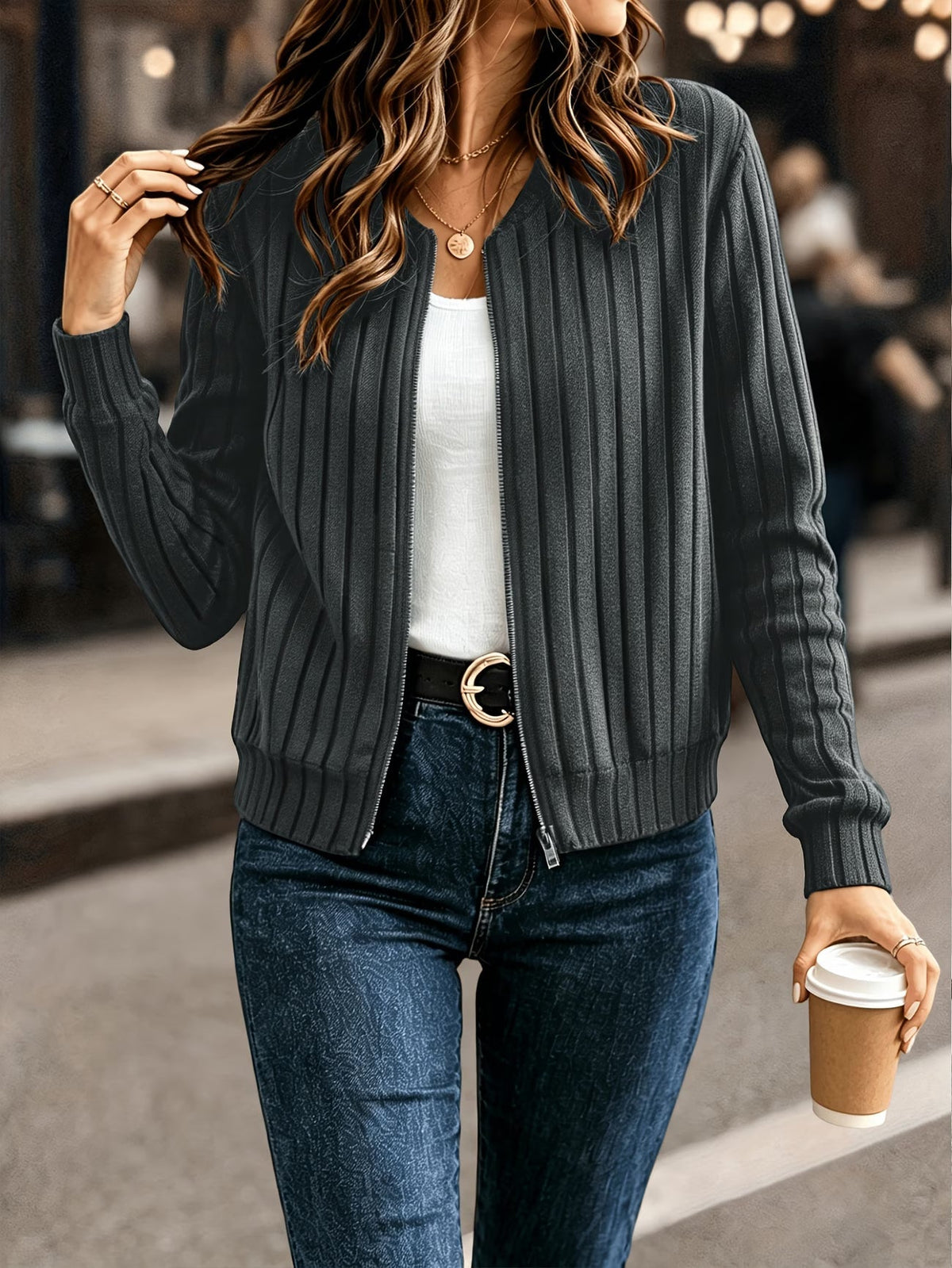 Coby - Veste femme côtelé avec fermeture zippée
