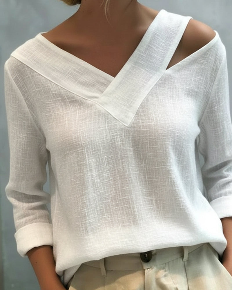 Melyra - Haut Élégant à Col V Décolleté Asymétrique