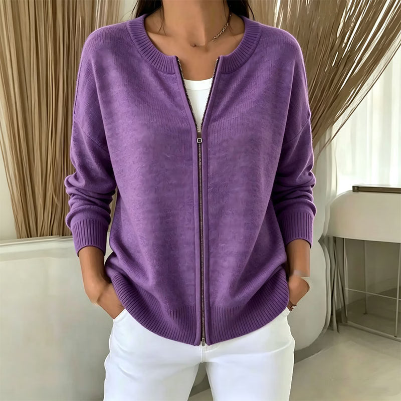 Saartje - Cardigan en maille femme à col rond et fermeture éclair