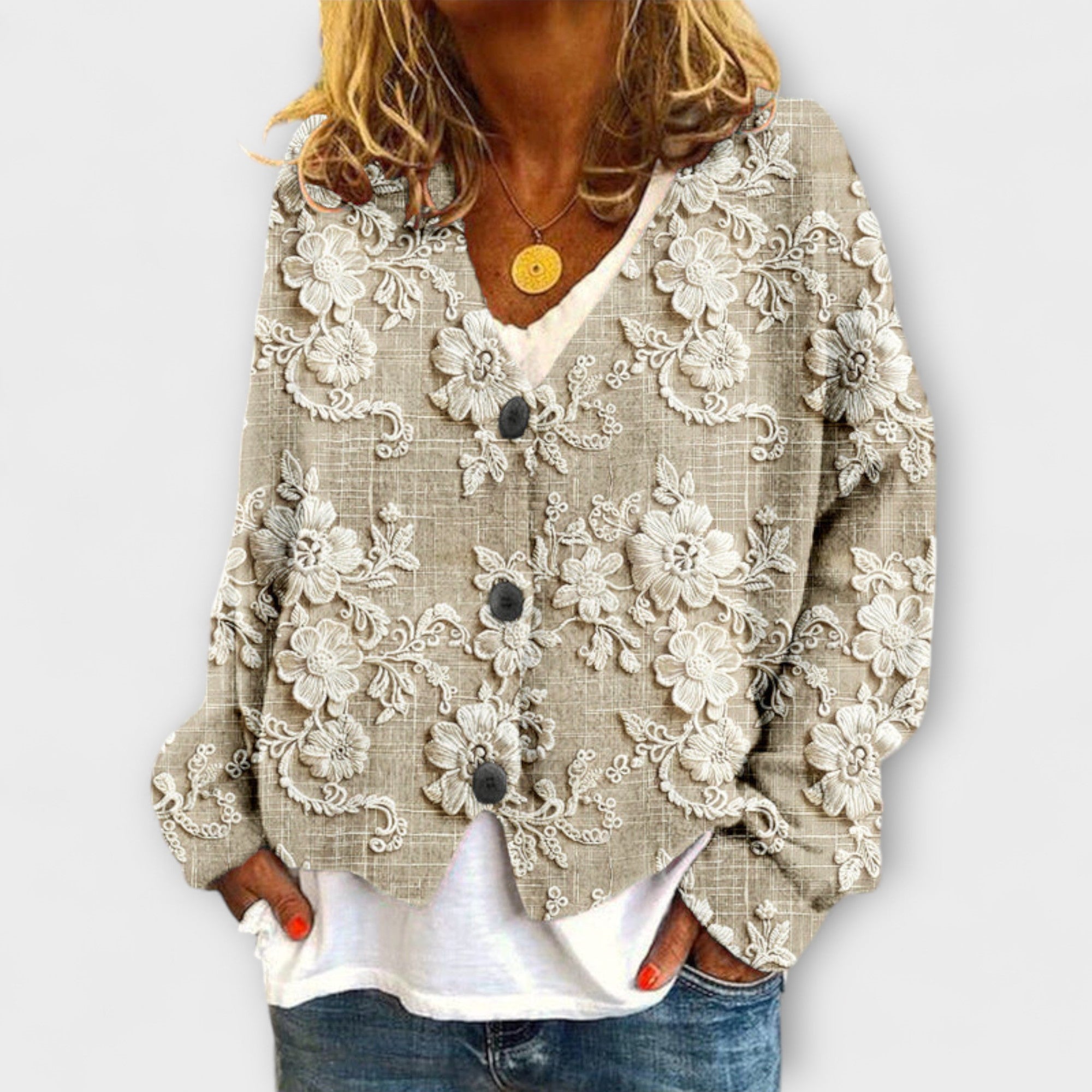 Cerys - Veste femme imprimée florale avec boutons et coupe ample