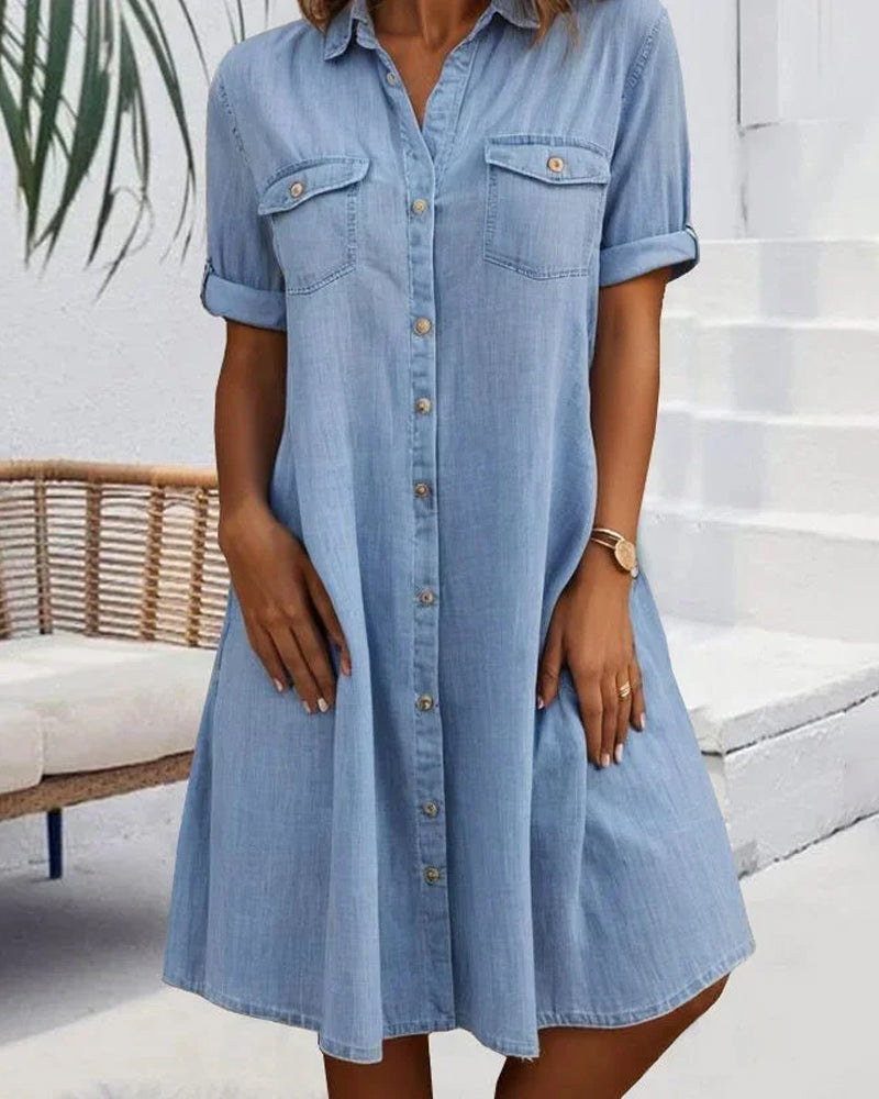 Evelina - Robe Midi à Col Revers et Bouton