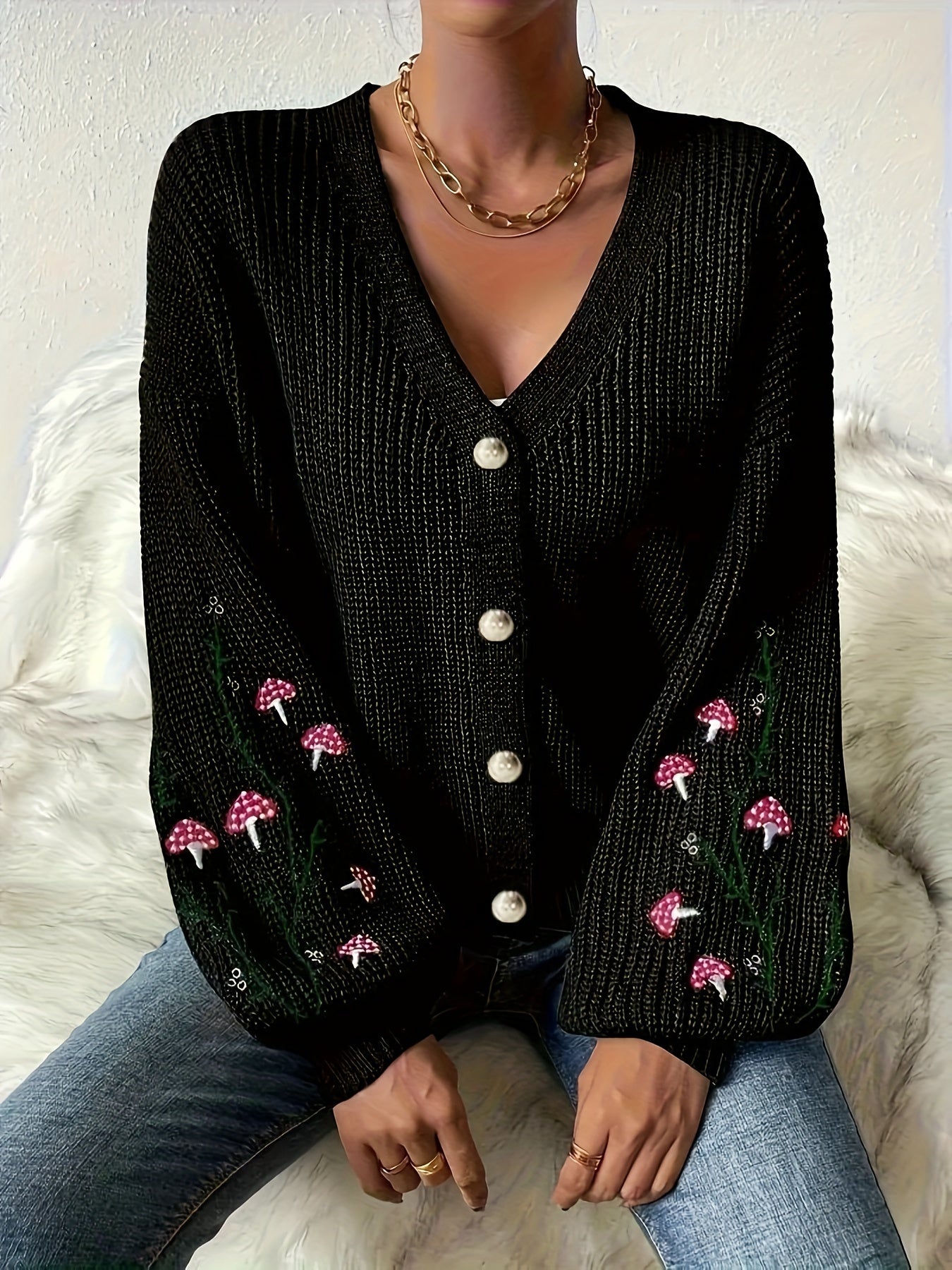 Romilly - Cardigan Brodé Champignon
