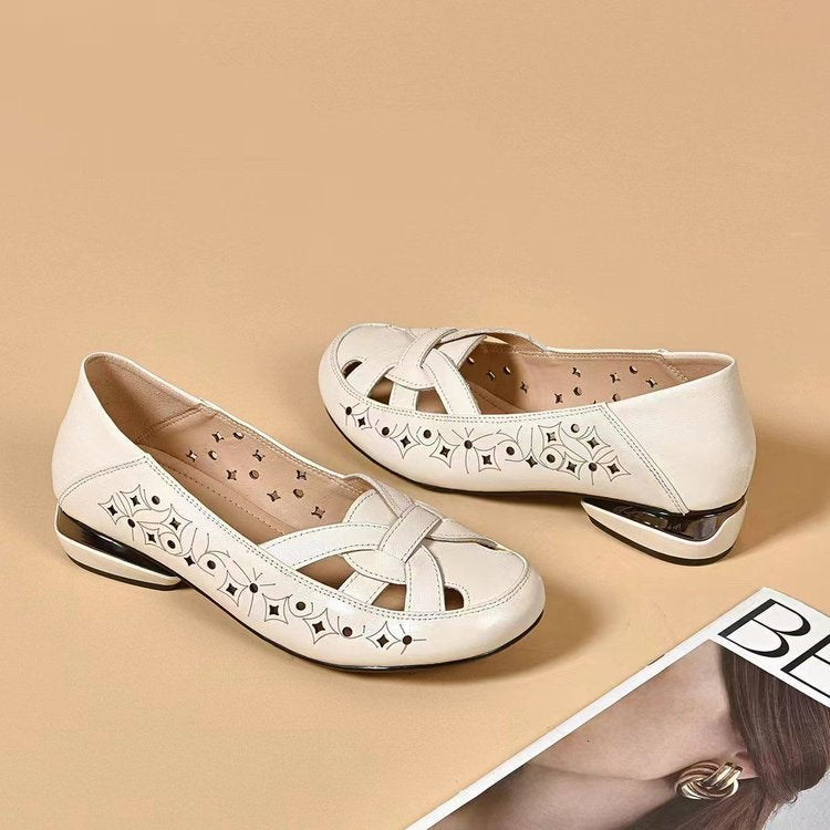 Kavrine - Chaussures Plates Femme Cuir Découpé Élégant Slip-On
