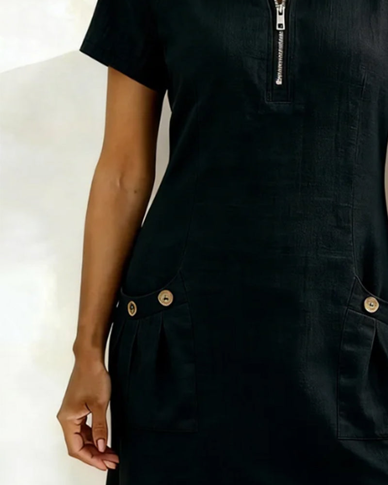 Alythessa - Robe courte femme unie élégante avec poches confortables