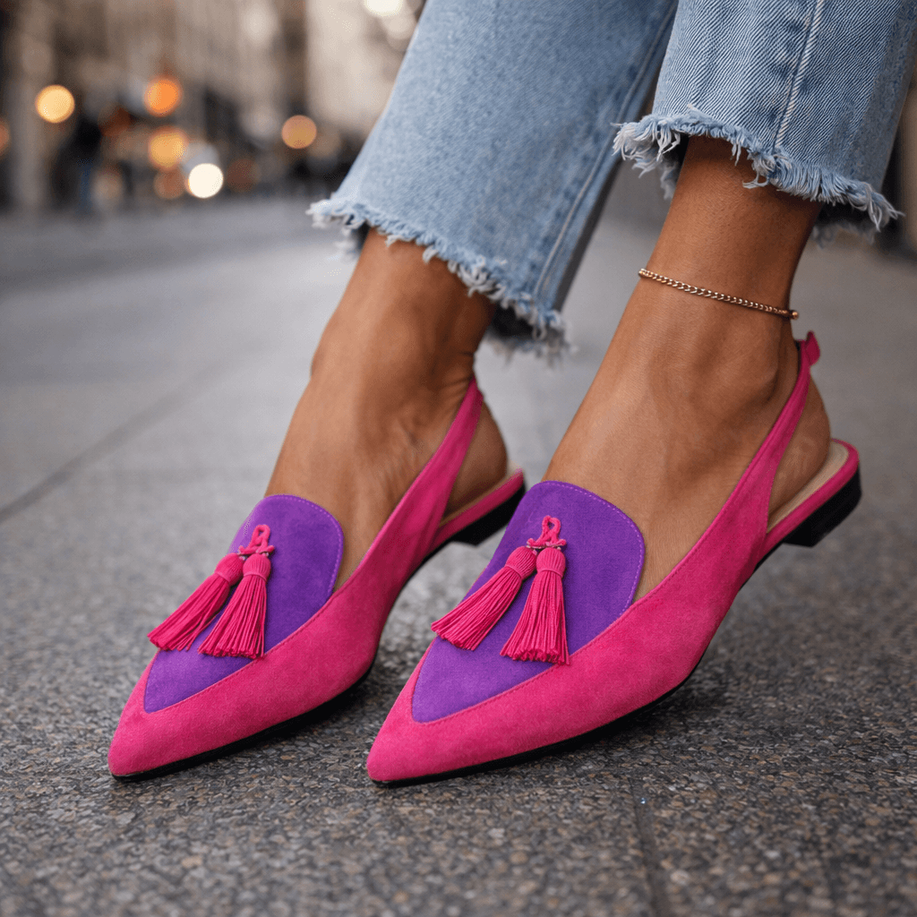 Nexoria - Mules femme bicolores élégantes à pompons tendance